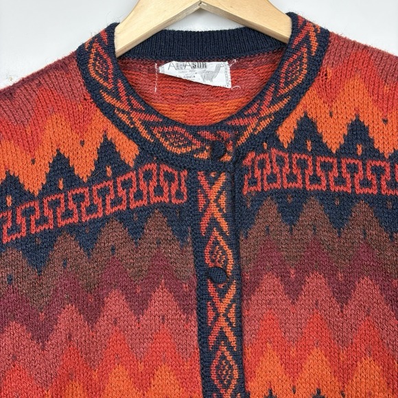 Vintage Peruvian Alpaca Women's S Cardigan Geometric Pattern Boho Hippie Indie - Picture 3 of 8